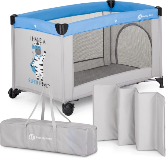 Travel Cot PETITE&MARS Koot Zebra Super Power 120 × 60 cm