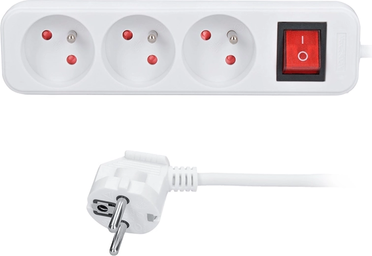 Solight extension lead 5 m, 3 sockets, white, with switch