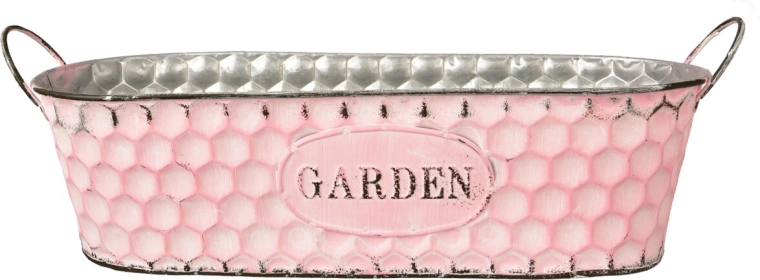 Metal rectangular planter cover for flowers Garden, pink, 37 cm