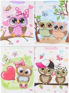 Borsa regalo con motivo di gufetti 31 × 42 × 12 cm