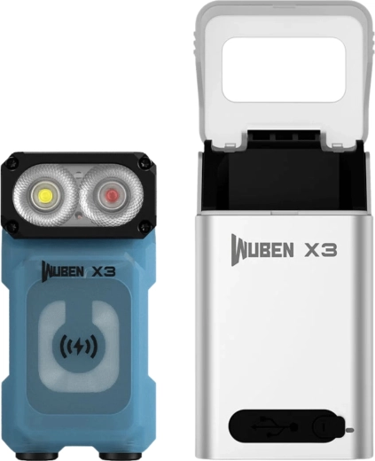 Wuben X3 Blue pocket flashlight 700 lm with aluminum charging box, blue
