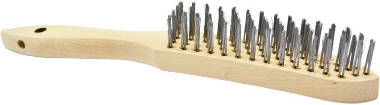 Firrækket ståltrådsbørste med træhåndtag