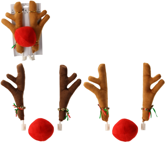 Décoration de voiture de Noël – bois et nez de renne, assortiment de couleurs