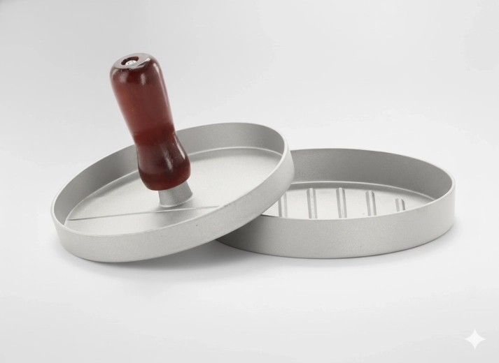 Presse à hamburgers avec poignée en bois 11,8 × 2 × 7,2 cm