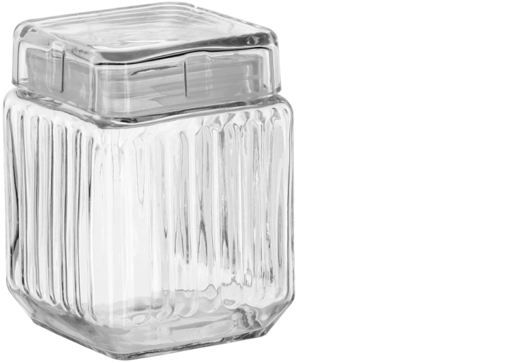 Square glass storage jar 1.1 L with glass lid