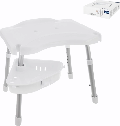 Verstellbarer Duschhocker mit Ablage