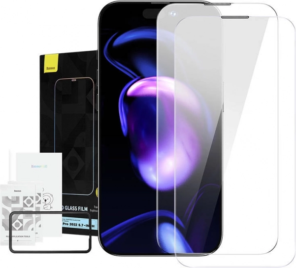 Baseus Crystal verre trempé anti-poussière 0,3 mm pour iPhone 14/13/13 Pro – Pack de deux