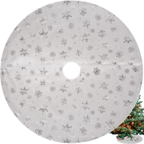 Round Textile Tree Skirt with Silver Snowflakes 78 cm