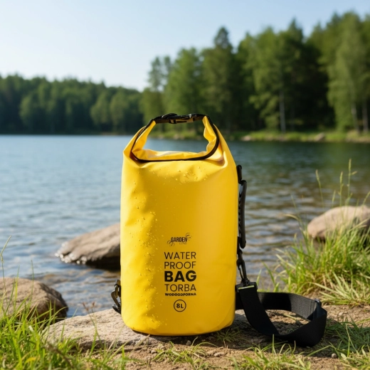 Waterproof roll-top dry bag 8 L with strap, yellow