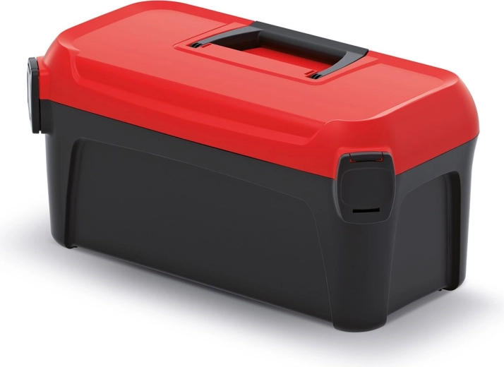 Valigetta portautensili in plastica con ripiano estraibile 328 × 178 × 160 mm, nera/coperchio rosso