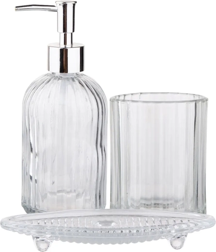 Badeværelsessæt i 3 dele af klart glas