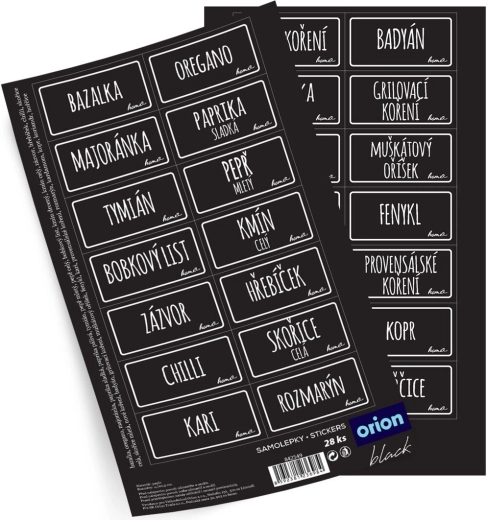 Étiquettes autocollantes pour bocaux Black – rectangle, 28 pcs CZ