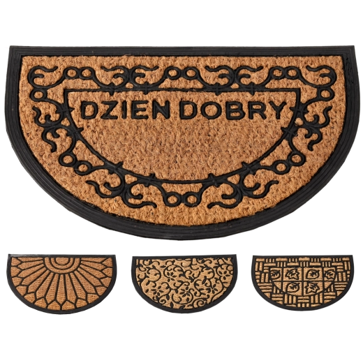 Halvcirkelformet dørmåtte af kokosfibre og gummi 40 × 60 cm