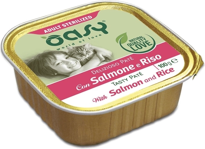 Oasy Tasty Pate pre kastrované mačky s lososom a ryžou 100 g