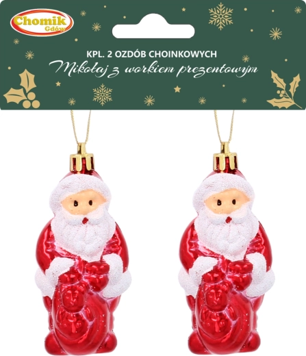 Christmas Ornaments Santa with Sack, Set of 2 pcs