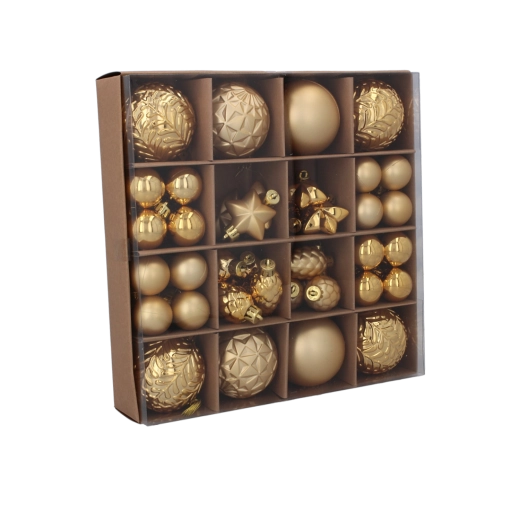 Set of 60 Christmas ornaments in red, gold and silver