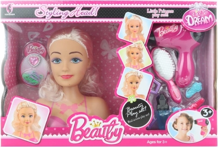 Children's beauty set with styling head and battery-powered hairdryer