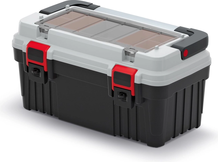 Valigetta portautensili in plastica con manico in metallo e organizer OPTIMA 470 × 256 × 238 mm, grigia