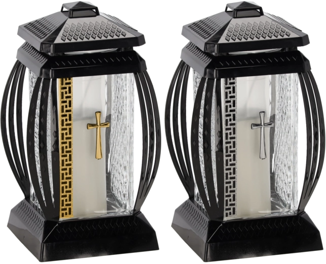 Candela cimiteriale Prima Vera con glitter e croce – oro o argento, 28 cm, 45 h