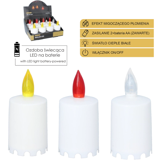 Bougie LED 10,5 cm, mix de couleurs (12 pcs par lot)