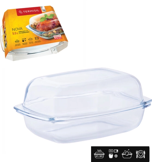 Heat-resistant glass dish with lid 5.5 l TERMISIL