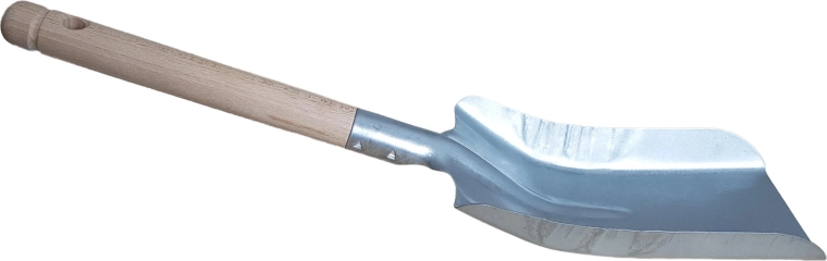 Coal shovel with galvanized surface and wooden handle
