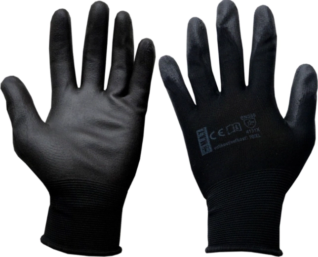 Protective work gloves PURE BLACK PU, size 9 (L)