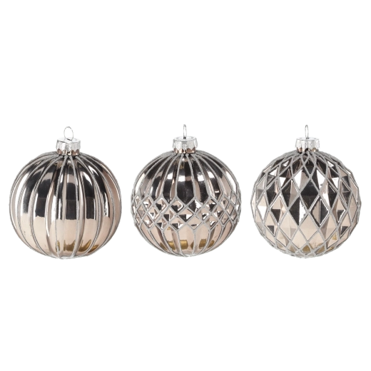 Boule de Noël en verre 8 cm argentée – set avec motifs variés