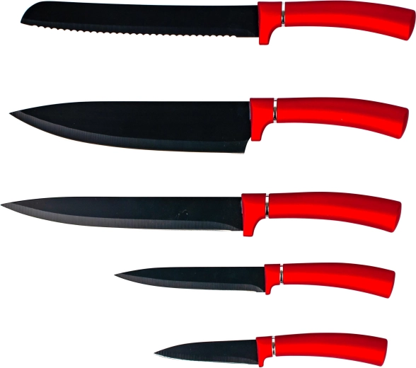 Set de couteaux de cuisine Kitchisimo avec revêtement antiadhésif, 5 pcs, rouge