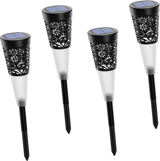 Solcelledrevne LED-spydlamper med blomstermønster, 5 LED, sæt med 4 stk.