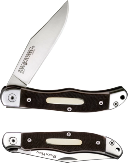 Cold Steel Ranch Hand couteau de poche classique 7,6 cm avec plaquettes en os et étui en cuir