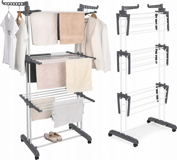 XXL folding freestanding clothes drying rack on wheels up to 50 kg