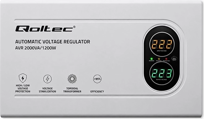 Stabilizzatore automatico di tensione Qoltec AVR 2000VA / 1200W con trasformatore toroidale