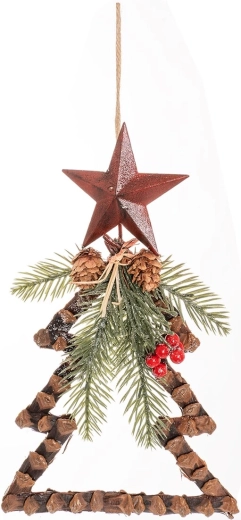 Decorazione da appendere a forma di alberello con stella e decorazioni naturali 32 cm