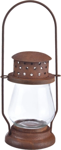 Metal and glass lantern with rust patina 34 cm