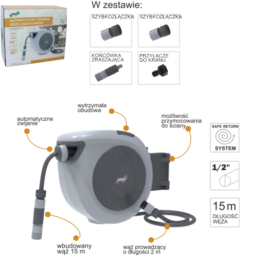Enrouleur automatique de tuyau d’arrosage 15 m