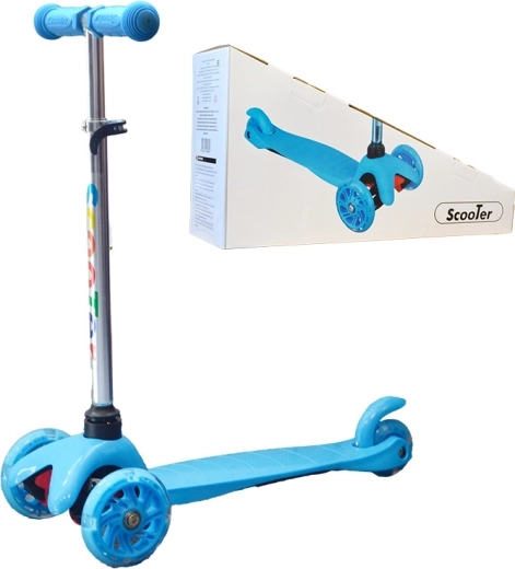 Children's three-wheel scooter with light-up wheel – blue