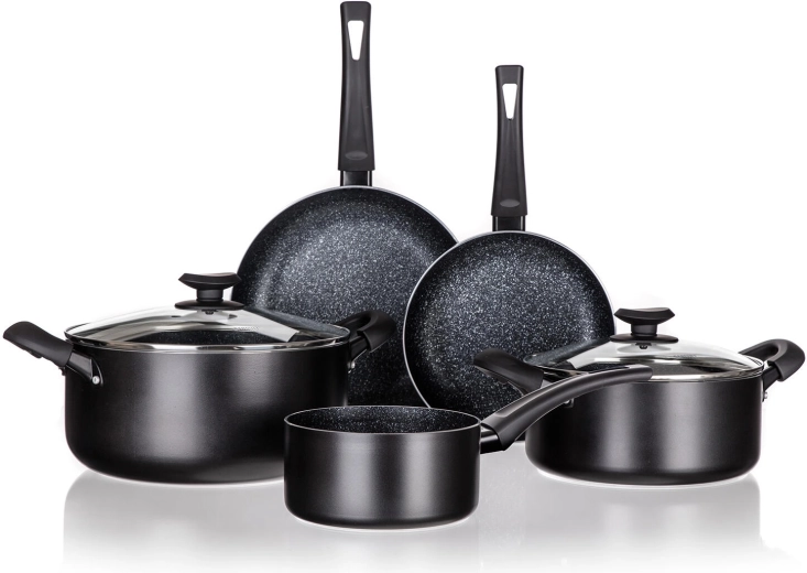 Batterie de cuisine Black Stone 7 pièces avec revêtement antiadhésif, induction