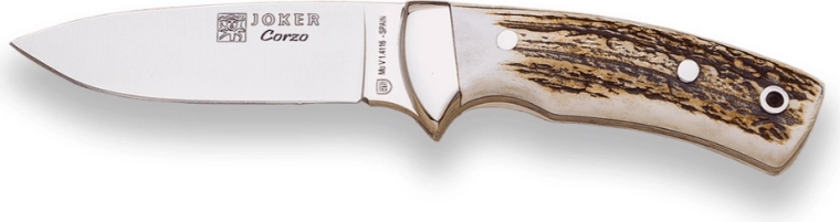 Joker Corzo hunting knife 10 cm with antler handle and leather sheath