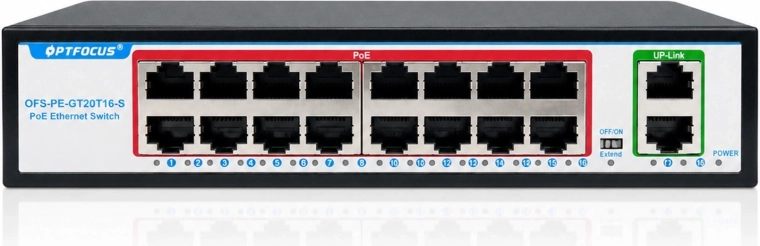 Gigabitno stikalo PoE RENEW FORCE s 16 vrati PoE in 2 povezovalnima vratoma
