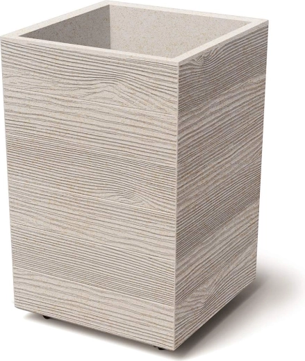 Vaso quadrato in plastica Madera Square Eco Wood 38,5 × 38,5 × 37 cm – decorazione effetto legno eco bianco
