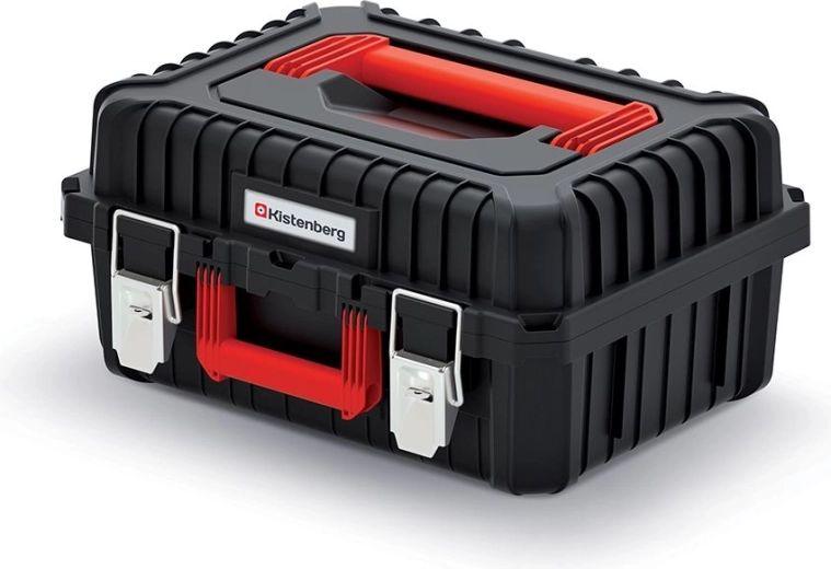 Valigetta portautensili resistente con chiusure metalliche, 445 × 360 × 216 mm, nera