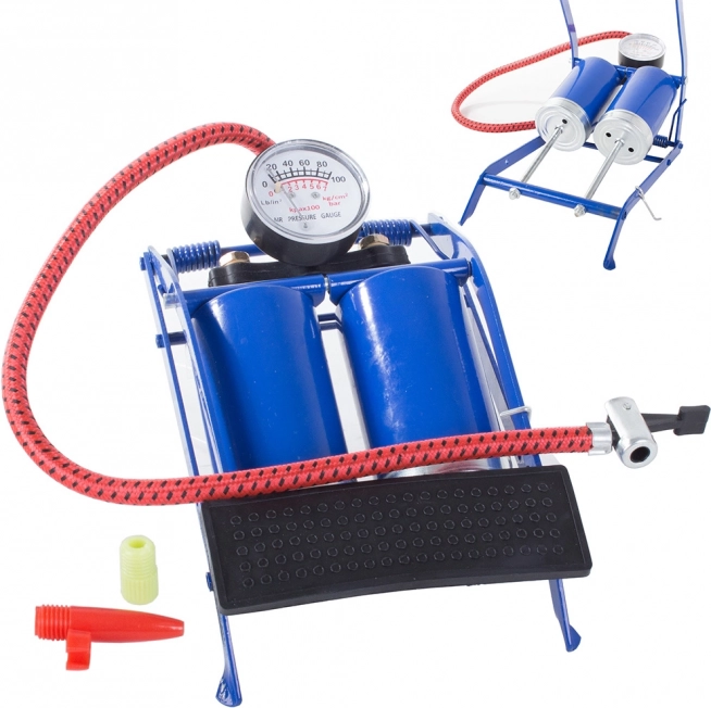 Nožna pumpa za auto s dvostrukim klipom i adapterima za bicikle