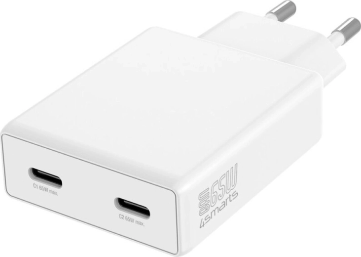 Caricatore da rete PDPlug 65W GaN con due USB‑C, bianco