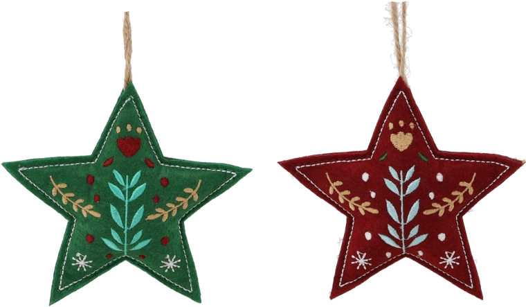 Étoile de Noël suspendue vert/bordeaux 10 × 2 × 18 cm