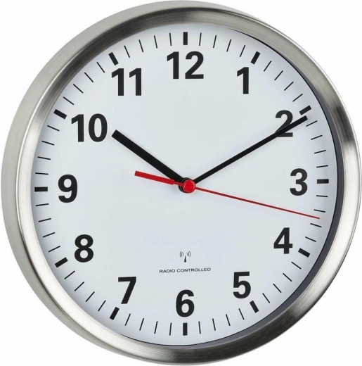 TFA radio-controlled analog wall clock in stainless steel