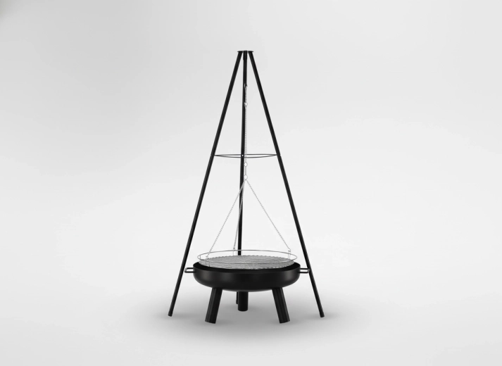 Hanging grill on a tripod with adjustable height, 60 cm fire bowl