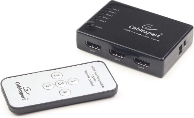 HDMI switch with remote control, 5 inputs to 1 output