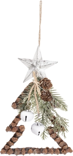 Decorazione natalizia da appendere in pigne con stella e campanellini