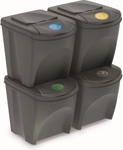 Set of 4 bins for sorted waste Sortibox III, gray stone, 4×25 l